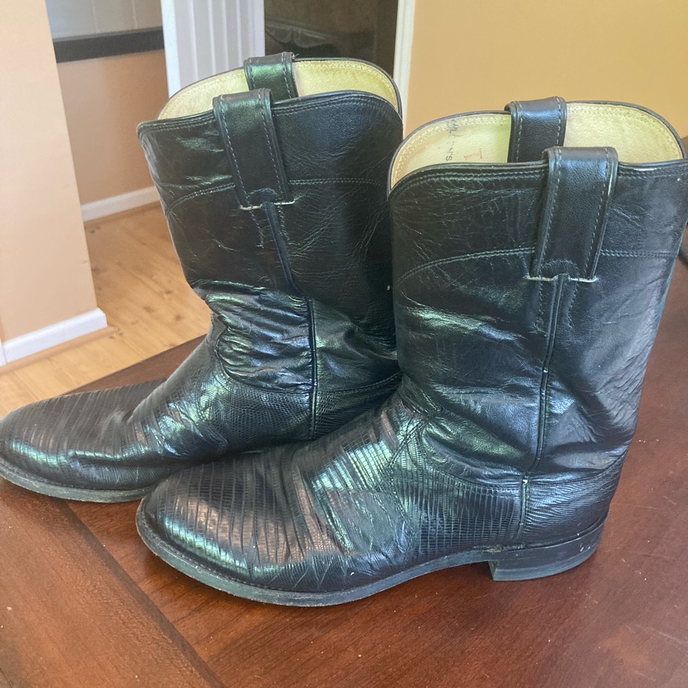 Justin Roper Black Lizard Cowboy Boots Style 3112 Mens size 8.5 D